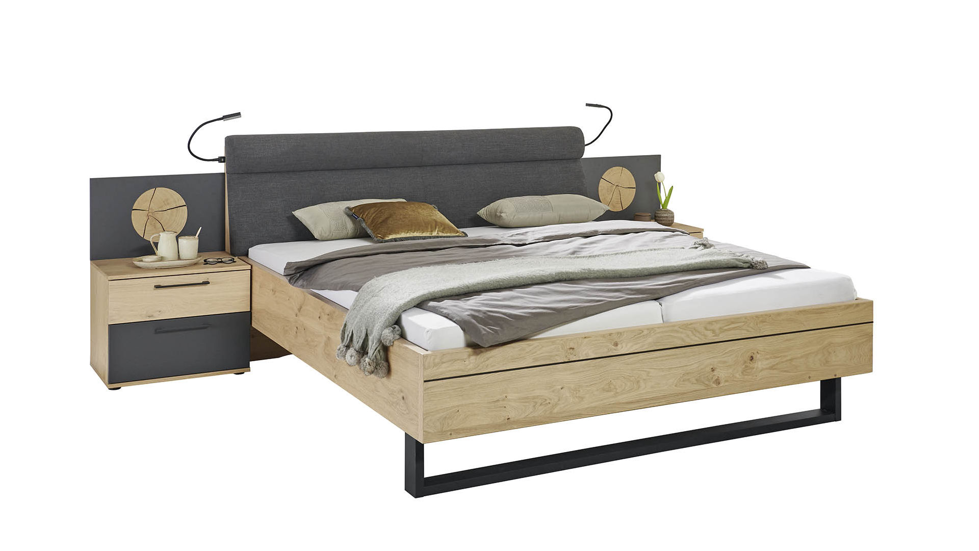 Bett 180x200cm Balkeneiche/Lack taupe Z21839-1