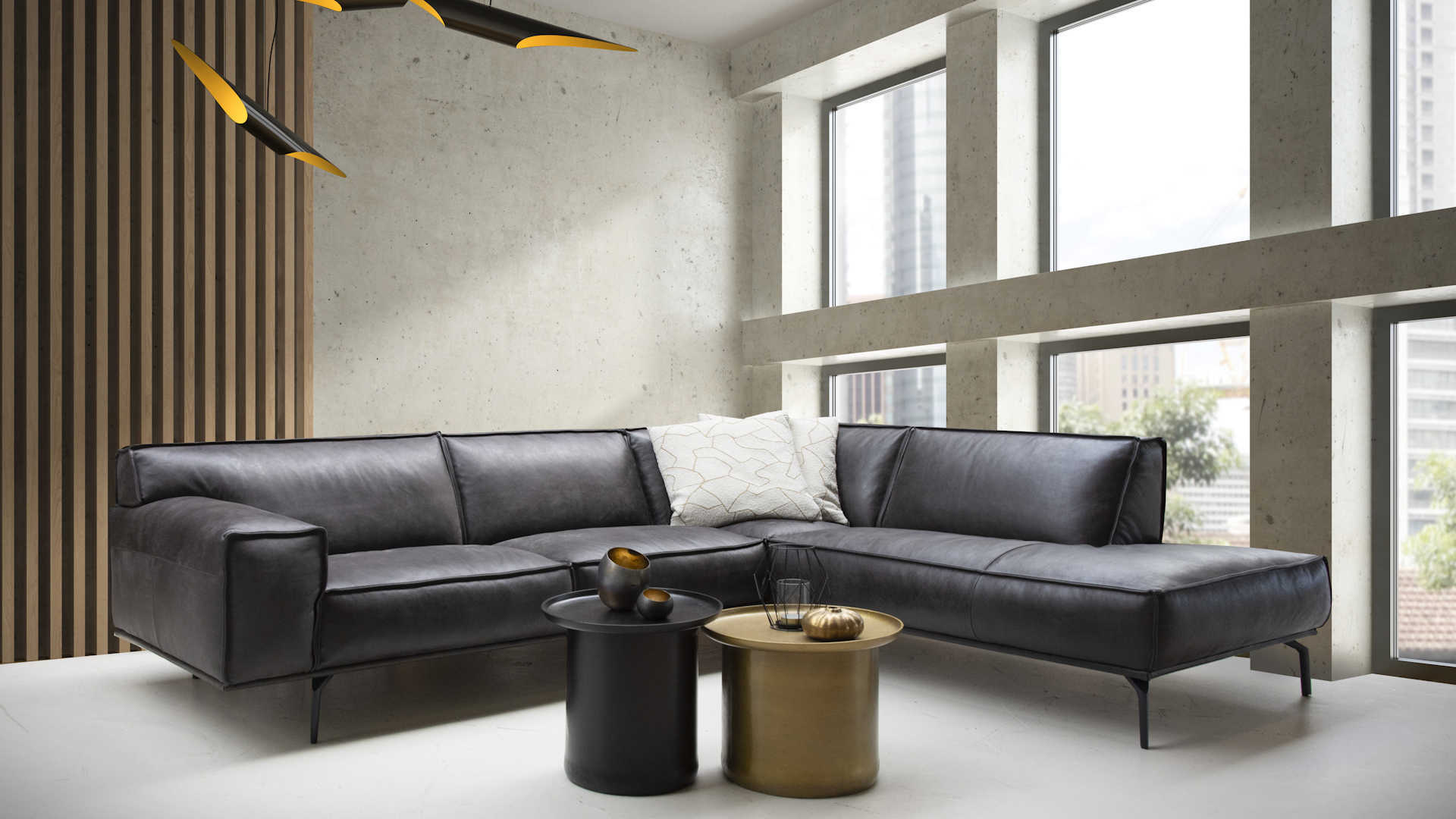 Ledersofa Z22021-1 - schwarz