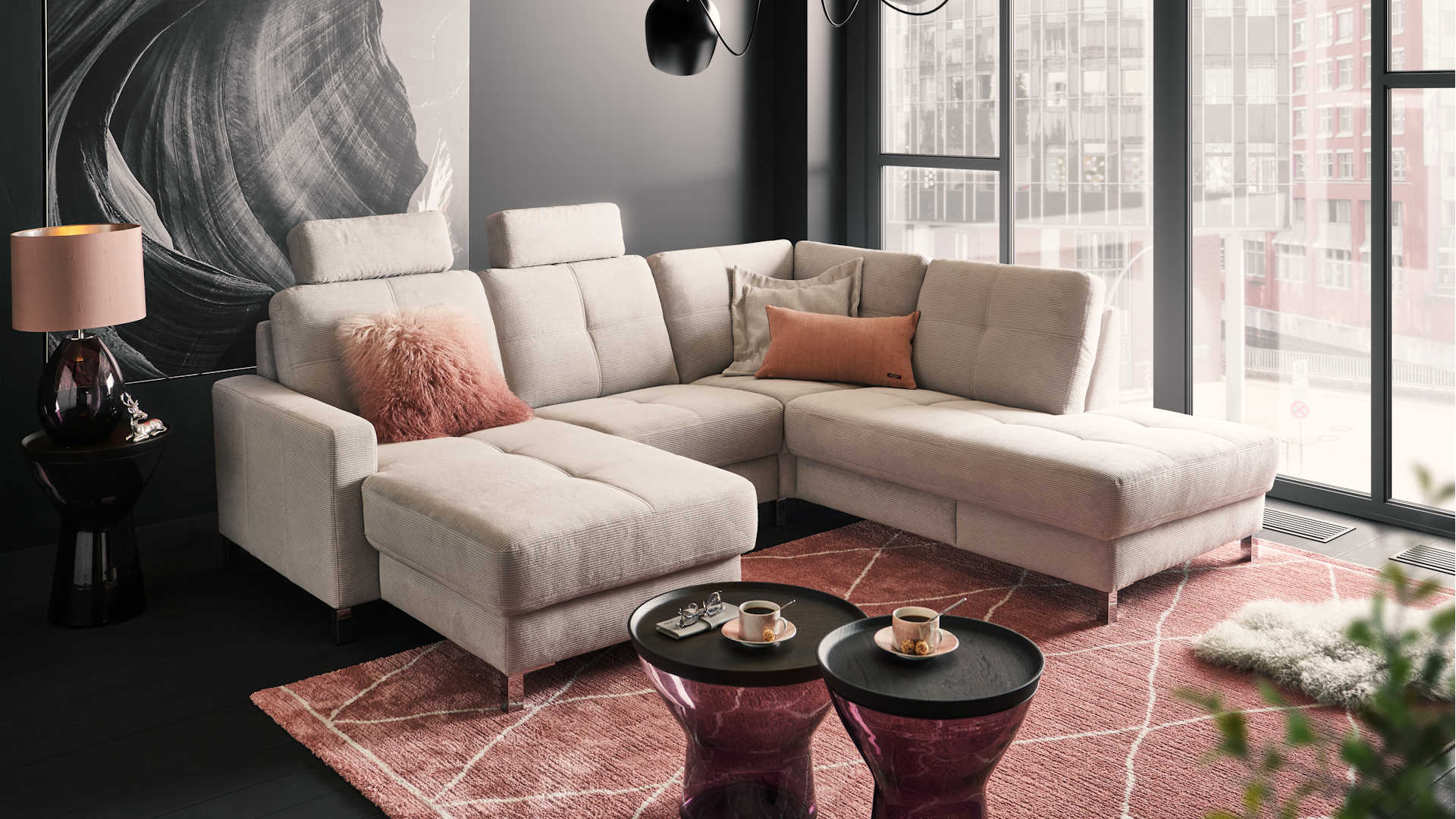 Polstergarnitur mit Longchair Z22237-1 - Feincord