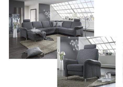 Polstereckgarnitur Z22308 - Stoffbezug, Canape-3-Rundecke-2-Sitzer inkl Sessel