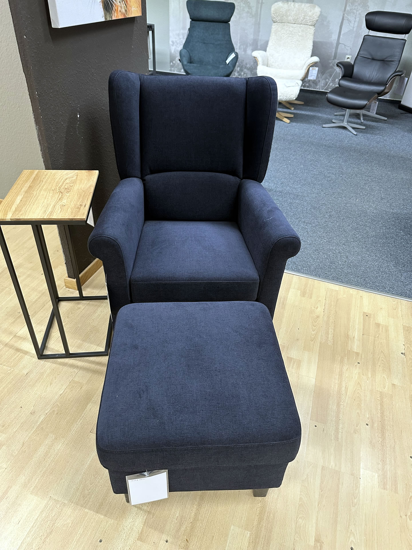 Einzelsessel mit Hocker, dunkelblau