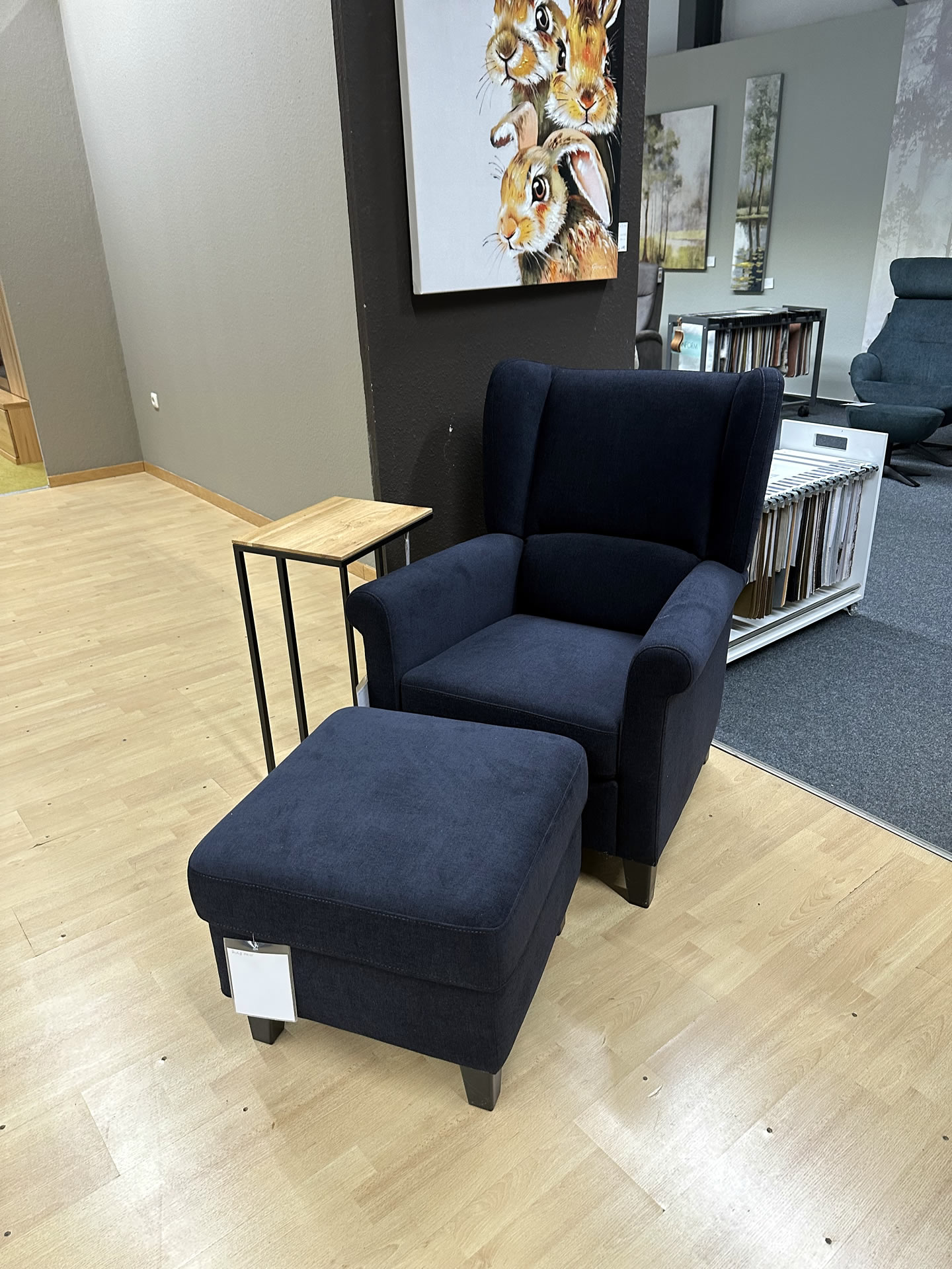 Einzelsessel mit Hocker, dunkelblau