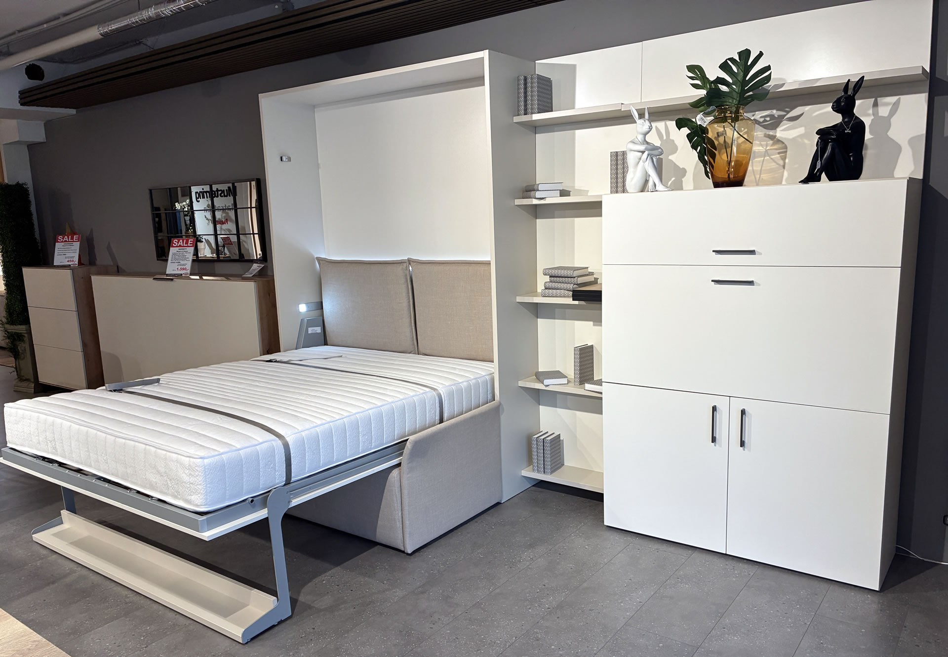 2weiRaumWunder Wandklappbett mit Sofa+Schreibplatz