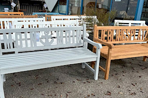 Gartenbänke GARTENBANK mit Schriftzug TEAK MASSIV