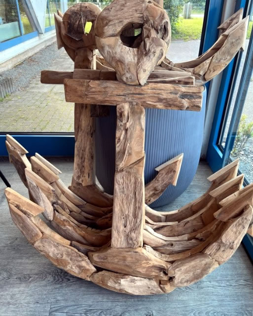 Teakholz Deko Anker, Wanddeko aus Massivholz