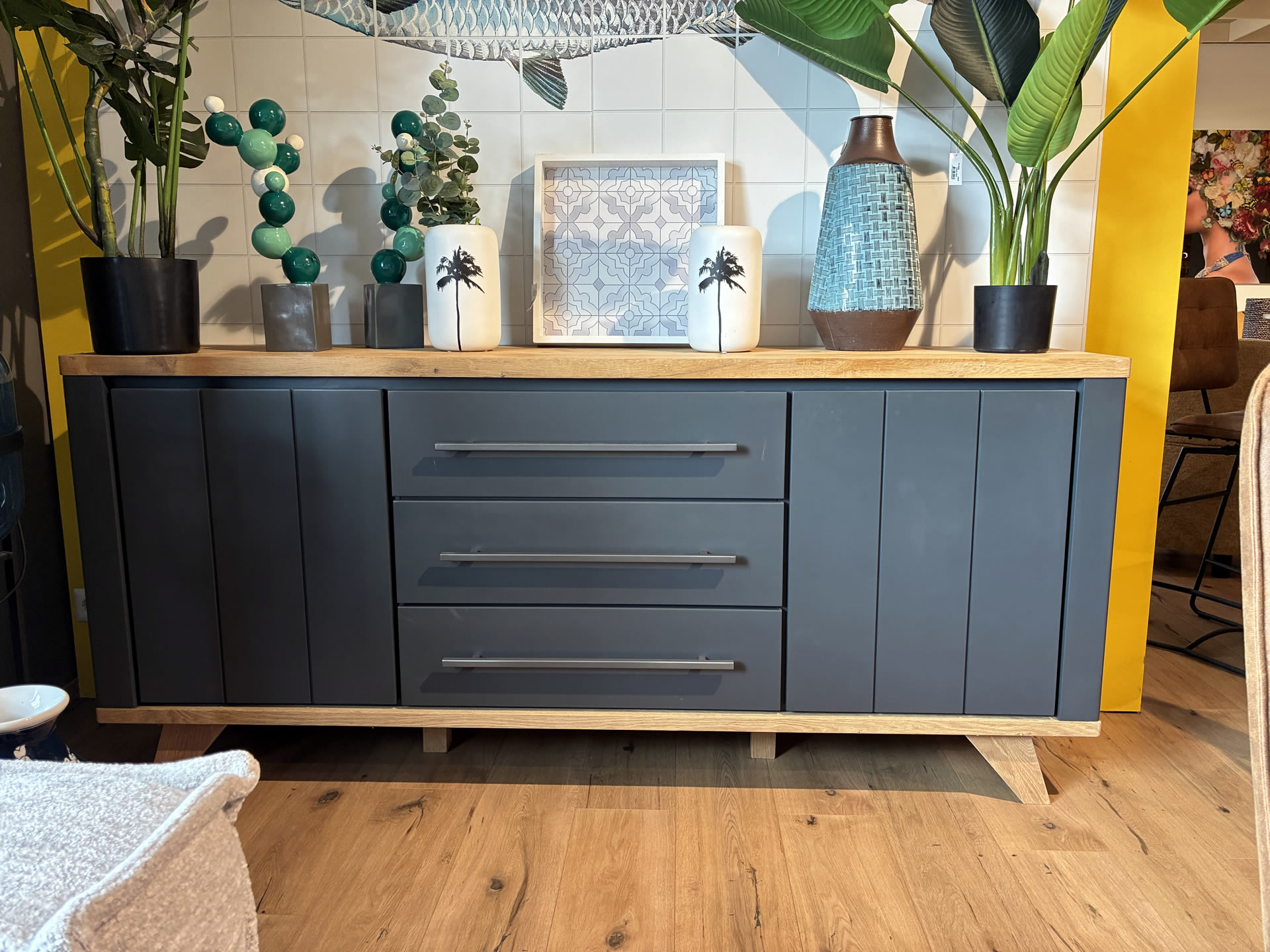 H&H Jardin Sideboard Lack anthrazit / Eiche natur